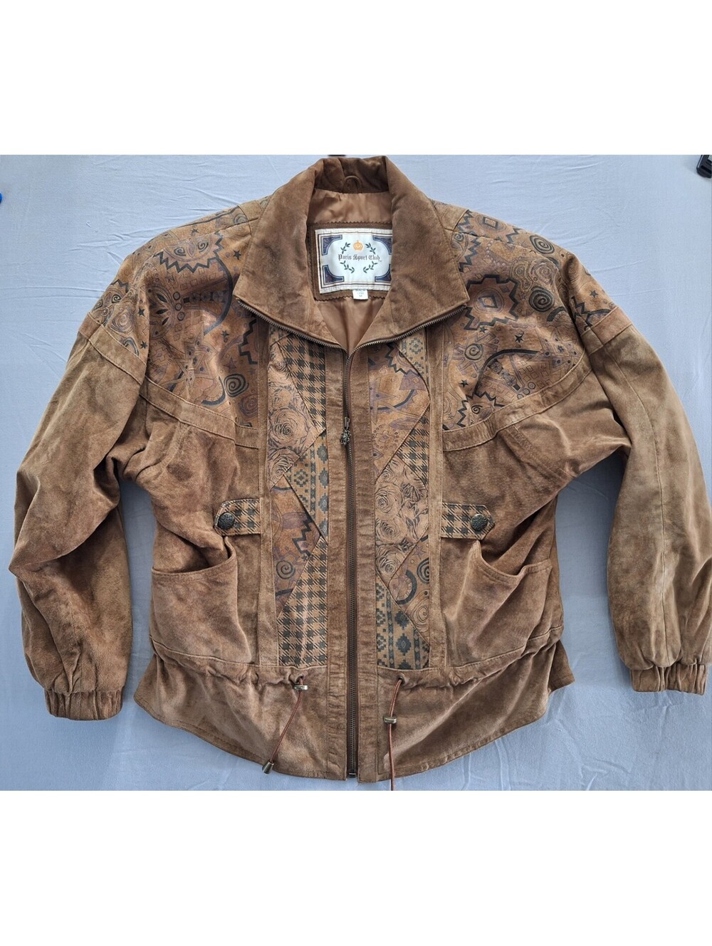VTG Paris Sport Club M Suede Leather Bomber Patchwork Western Floral Jacket M